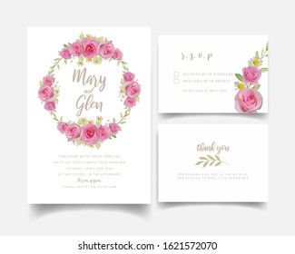 Wedding invitation with floral pink rose flowers
