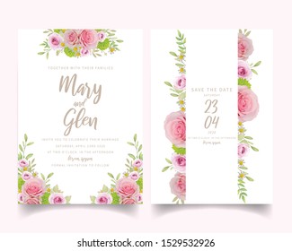 Wedding invitation with floral pink roses