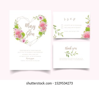 Wedding invitation with floral pink roses