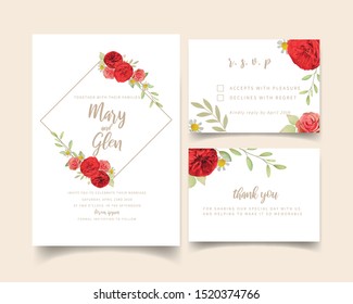 Wedding invitation with floral red roses