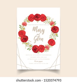 Wedding invitation with floral red roses