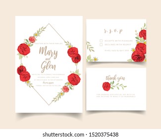 Wedding invitation with floral red roses