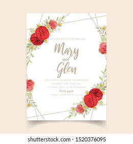 Wedding invitation with floral red roses