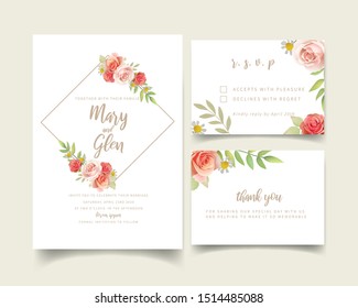 Wedding invitation with floral roses