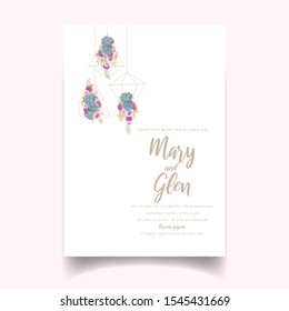 Wedding invitation with floral roses and succulent

