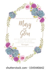 Wedding invitation with floral roses and succulent

