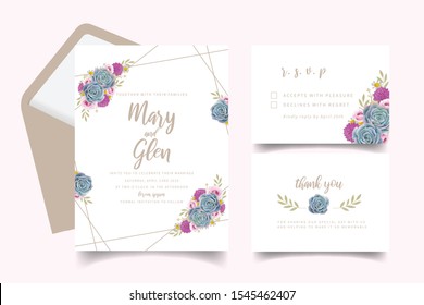 Wedding invitation with floral roses and succulent

