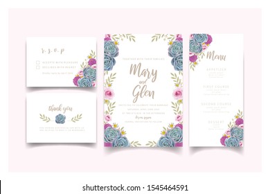 Wedding invitation with floral roses and succulent

