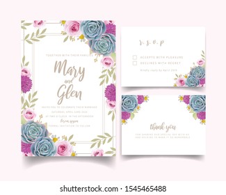 Wedding invitation with floral roses and succulent

