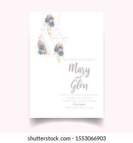 Wedding invitation with floral succulent
