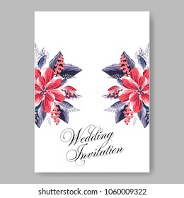 Wedding invitation floral vector background template pink dahlia daisy