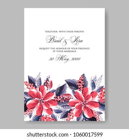 Wedding invitation floral vector background template pink dahlia daisy