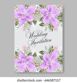 Wedding invitation floral vector card template