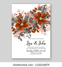 Wedding Invitation floral vector printable card template Peony spring flower wreaths and bouquets background for baby shower or bridal shower and parties