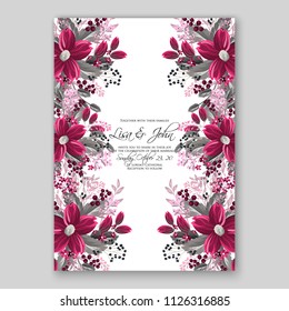 Wedding Invitation floral vector printable card template Peony spring flower wreaths and bouquets background for baby shower or bridal shower and parties
