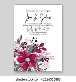 Wedding Invitation floral vector printable card template Peony spring flower wreaths and bouquets background for baby shower or bridal shower and parties