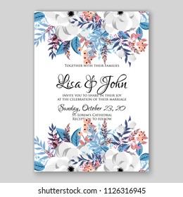 Wedding Invitation floral vector printable card template Peony spring flower wreaths and bouquets background for baby shower or bridal shower and parties