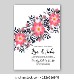 Wedding Invitation floral vector printable card template Peony spring flower wreaths and bouquets background for baby shower or bridal shower and parties