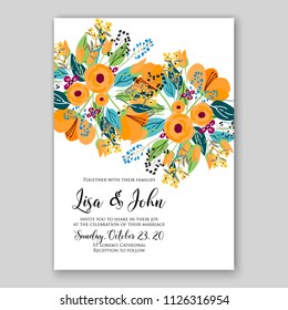 Wedding Invitation floral vector printable card template Peony spring flower wreaths and bouquets background for baby shower or bridal shower and parties