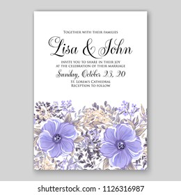 Wedding Invitation floral vector printable card template Peony spring flower wreaths and bouquets background for baby shower or bridal shower and parties