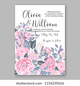 Wedding invitation floral vector template rose peony anemone greenery