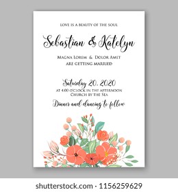 Wedding invitation floral vector template rose peony anemone greenery