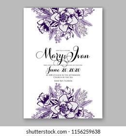 Wedding invitation floral vector template rose peony anemone greenery