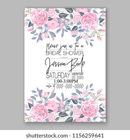 Wedding invitation floral vector template rose peony anemone greenery