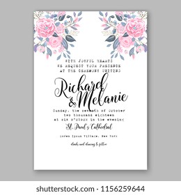 Wedding invitation floral vector template rose peony anemone greenery