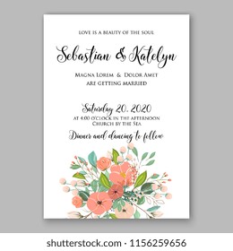 Wedding invitation floral vector template rose peony anemone greenery