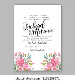 Wedding invitation floral vector template rose peony anemone greenery