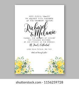 Wedding invitation floral vector template sunflower greenery