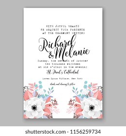 Wedding invitation floral vector template rose peony anemone greenery