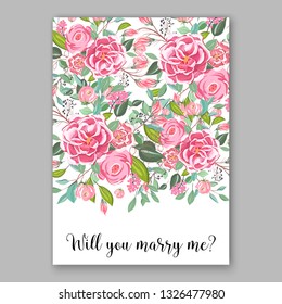 Wedding invitation floral vector template pink Ranunculus peony Chrysanthemum anemone bridal shower card baby shower invitation