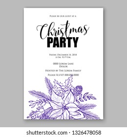 Wedding invitation floral vector template poinsettia winter illustration violet ink drawing