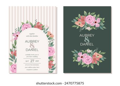 wedding invitation with floral watercolor frame