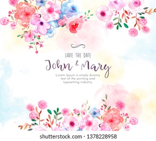 Wedding Invitation, floral watercolor invite card Design. vector