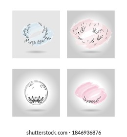 Wedding invitation floral wreath minimal design. Vector template with flourishes ornament elements. 
