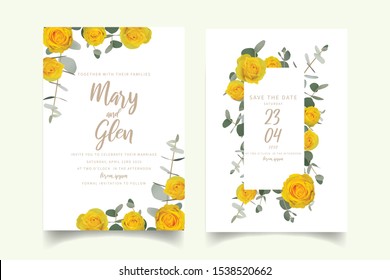 Wedding invitation with floral yellow roses