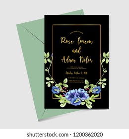 wedding invitation with flower blue gold