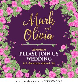 Wedding invitation flower card design. Invitation template for anniversary celebration. Decorative elegant floral marriage ornament pattern.