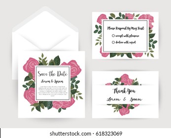 wedding invitation flower card Templates,Set of invitations with floral background.