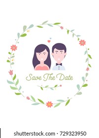 Wedding invitation with flower frame, card, template, vector illustration