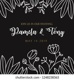 Wedding Invitation Flower Hand Drawn Template
