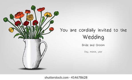 Wedding invitation with flower vase