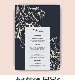 Wedding invitation with flower. Vector illustration sketch - card with flowers tulip.