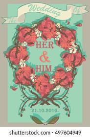 Wedding invitation with flower wreath