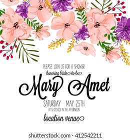 Wedding invitation with flowers.