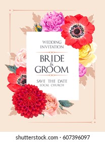 Wedding invitation with flowers