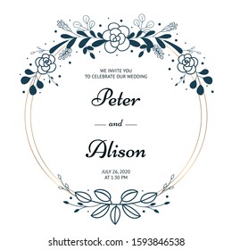 Wedding invitation with flowers in blue 